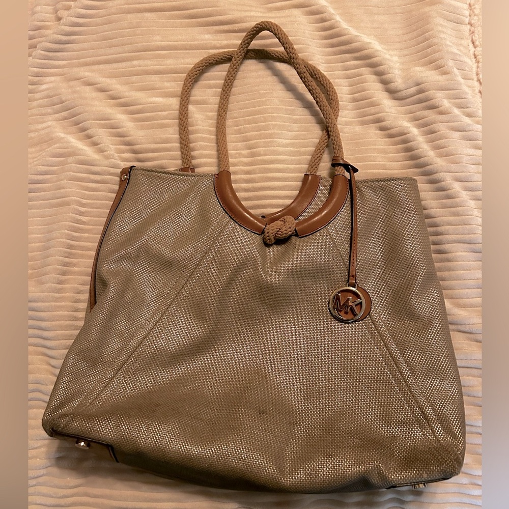 Michael Kors tan/gold canvas tote